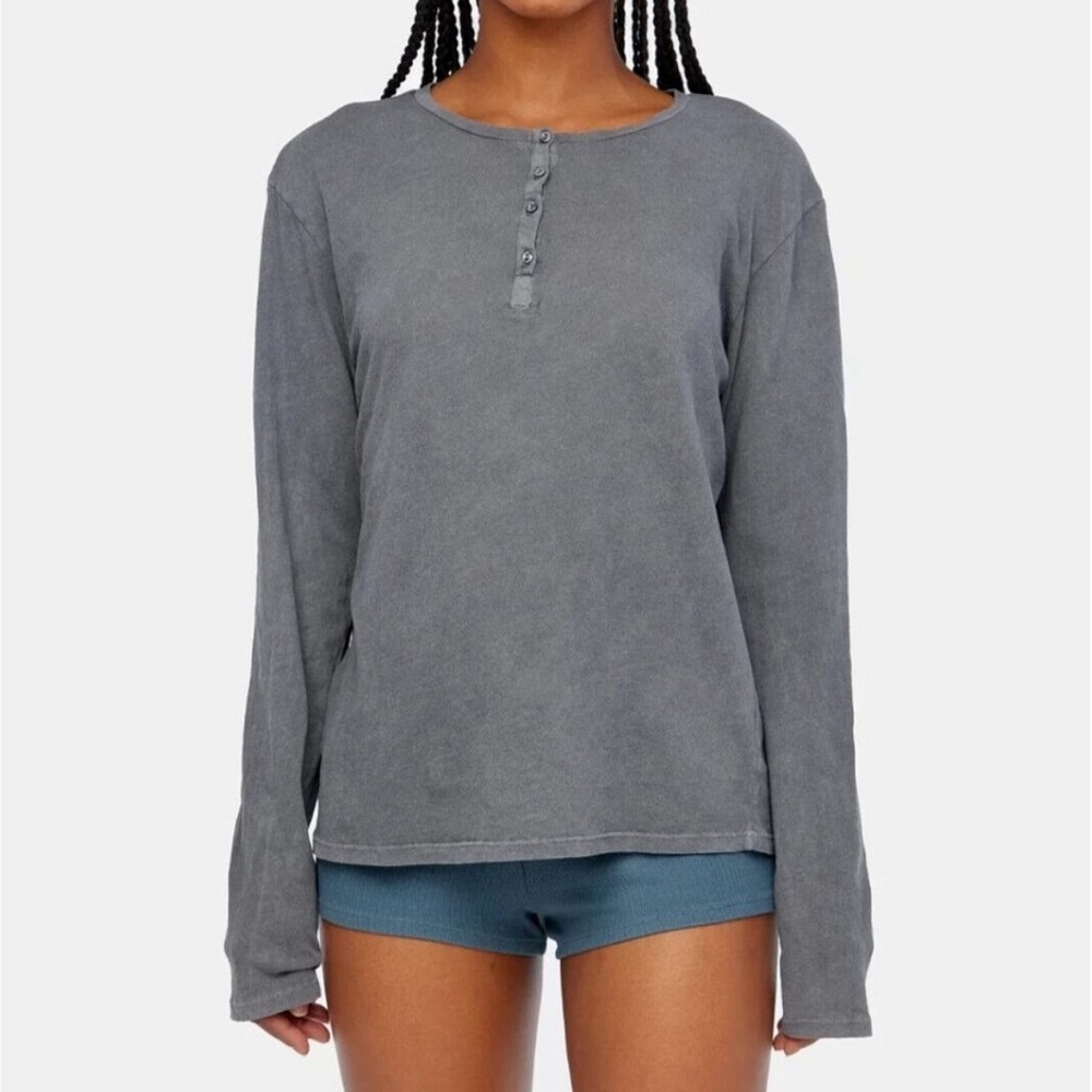 Lacausa Vintage Henley Womens Top Cotton Long Sleeve
Gray Size S
